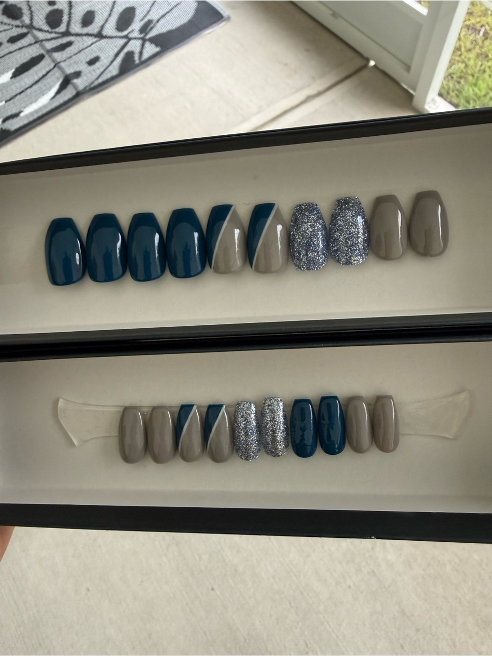 Blue & Gray Glitter Coffin Press-On Nail Set - Picture 3 of 8